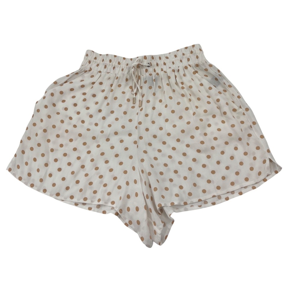 AFRM Polka Dot Drawstring High Waisted‎ Shorts White Tan AEB029518 Small